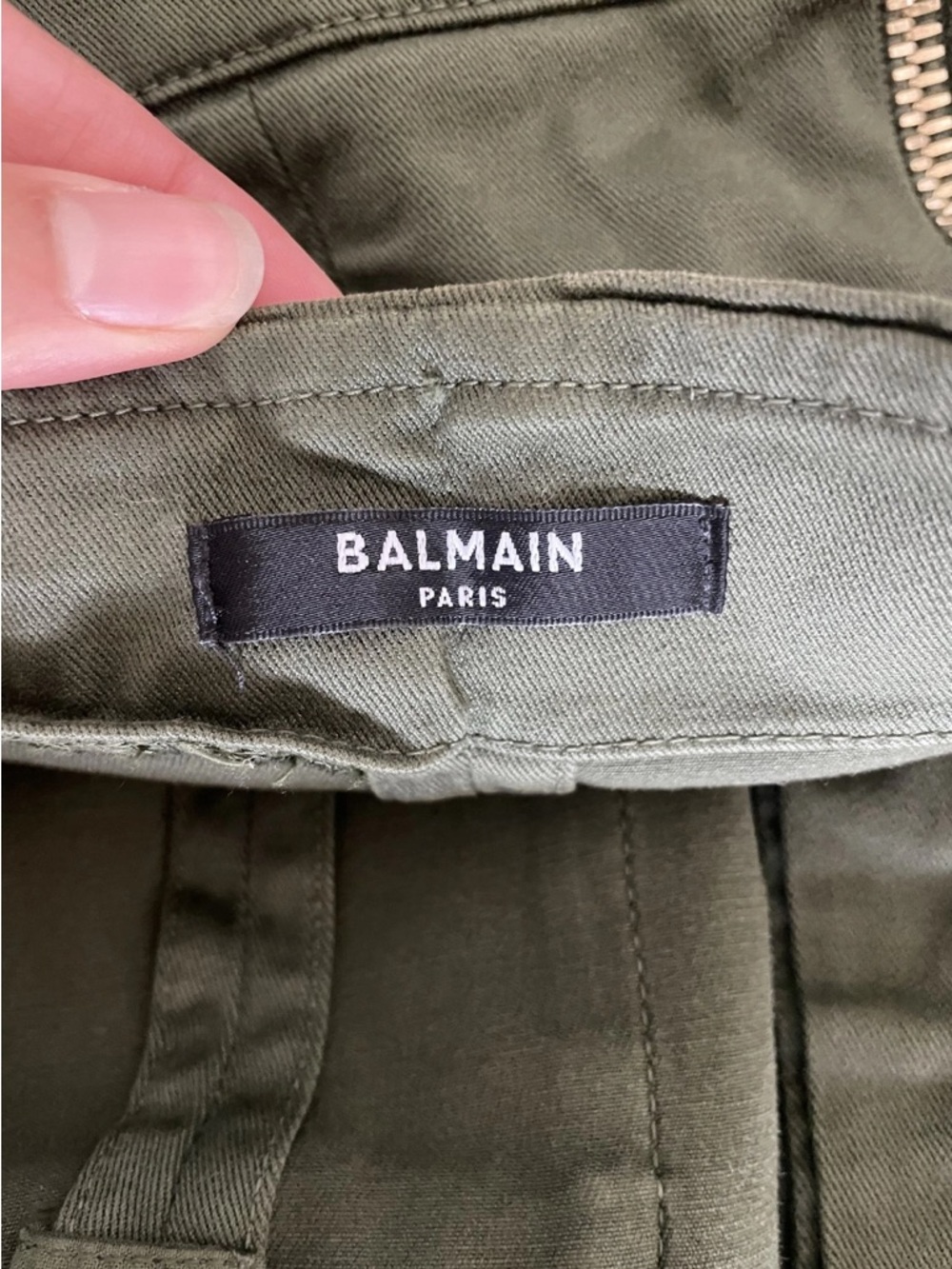 BALMAIN Military Green Khaki Cotton Halter Mini Dress with Gold Chain Belt - Picture 9 of 14